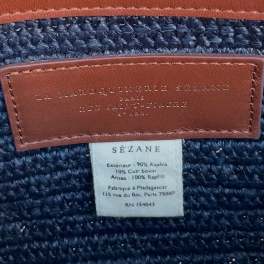 SEZANE Navy Blue Woven Braided Raffia Shoulder Bag Chain Link Strap Isabelle Bag - Picture 13 of 14